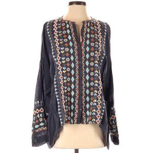 Johnny Was Cenote Button-Front Georgette Blouse W/ Embroidery